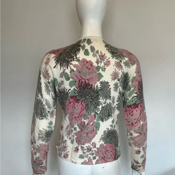 WOMEN'S VINTAGE Cashmere ANGORA Floral Long Sleeve CARDIGAN M - Picture 3 of 9
